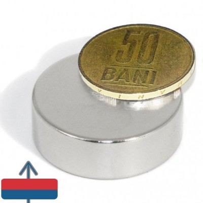 Magnet neodim disc 30 x 10 mm cu moneda de 50 bani