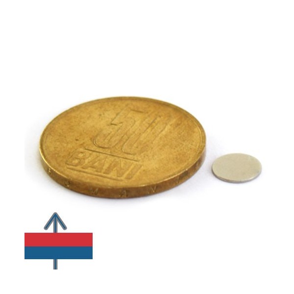 Magnet neodim disc 07 x 0.4 mm cu moneda de 50 bani și magnetizare
