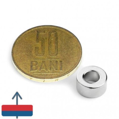 Magnet neodim inel 10 x 05 x 05 mm cu magnetizare și moneda de 50 bani