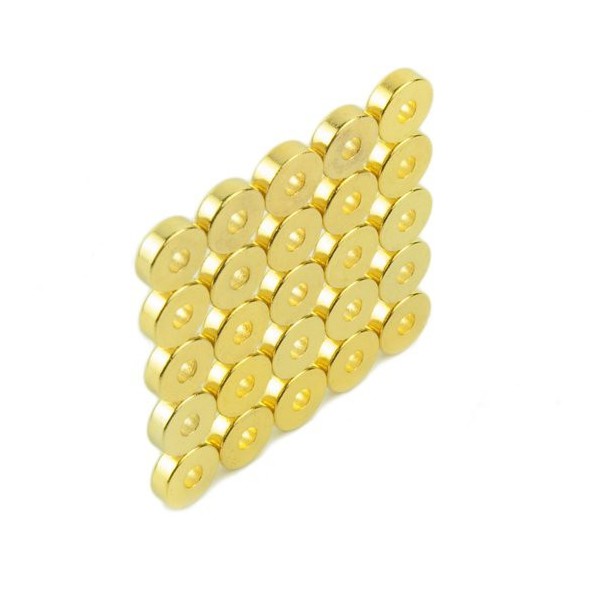 Неодимов пръстеновиден магнит 6 x 2 x 2 мм, златист – 25 броя