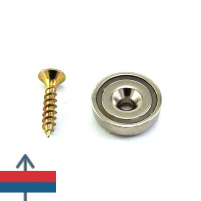 Magnet neodim oală D 16 mm cu gaură și șanfren cu șurub alăturat