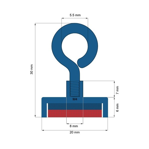 Неодимов магнит купичка D20 мм с пръстеновидна кука C