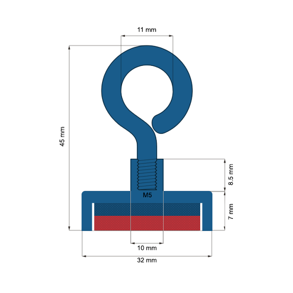 Неодимов магнит купичка D32 мм с пръстеновидна кука C