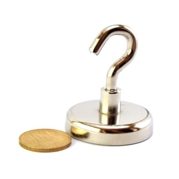 Неодимов магнит тенджера Ø42 мм с кука и монета 50 стотинки