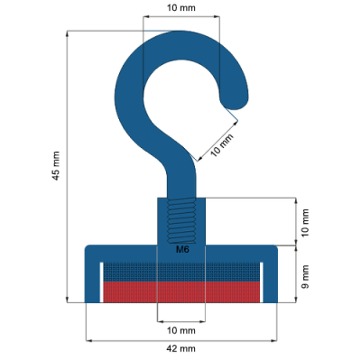 Magnet neodim oala D42 cârlig schema