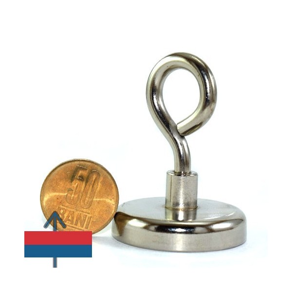 Magnet neodim oală D 42 mm cârlig inelar cu moneda de 50 bani