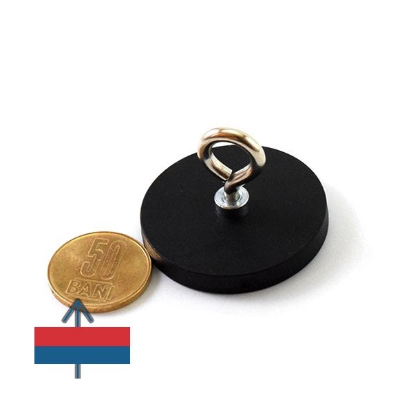Magnet neodim oala D43 mm cauciucat cu carlig inelar 1