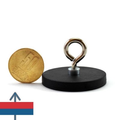 Magnet neodim oala D43 mm cauciucat cu carlig inelar 2