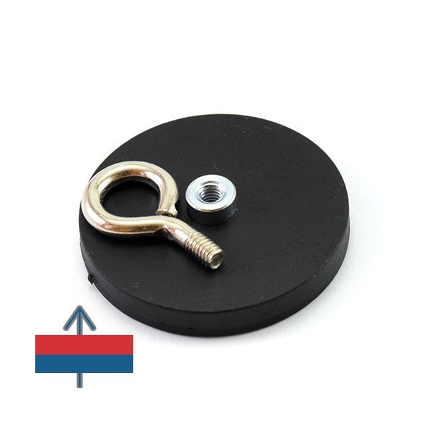 Неодимов магнит тенджера Ø43 мм с каучуково покритие и пръстеновиден кука 5
