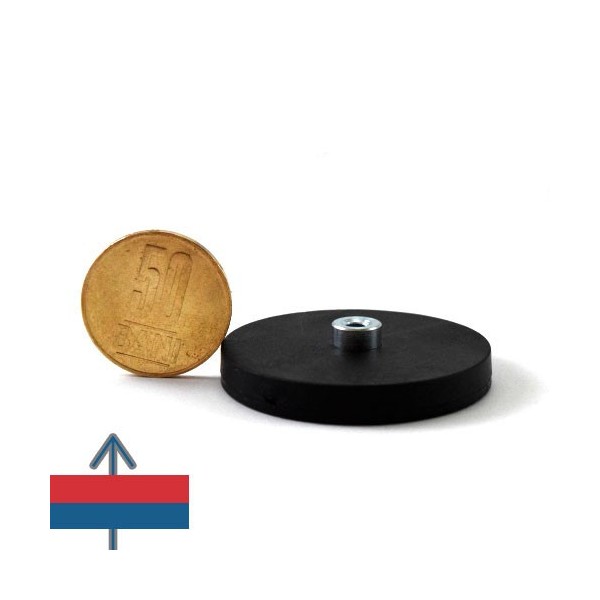 Неодимов магнит тенджера Ø43 мм с каучуково покритие и вътрешна резба на шийката 2