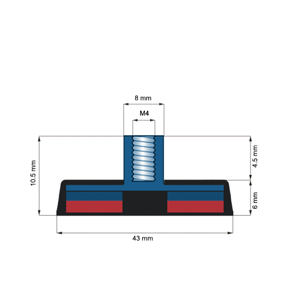 Magnet neodim oala D43mm cauciucat gat filetat C