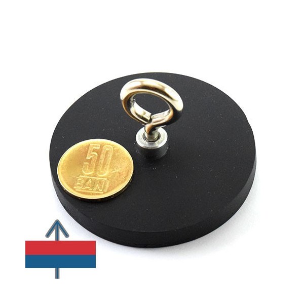 Неодимов магнит тенджера Ø66 мм с каучуково покритие и пръстеновиден кука 1