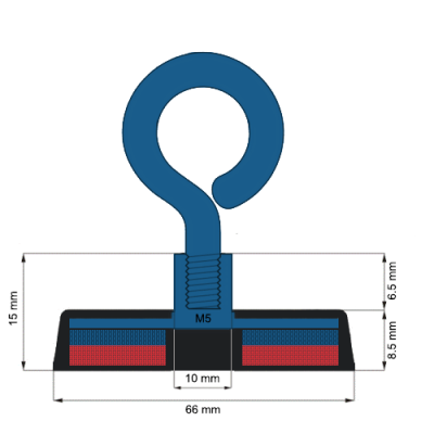 Magnet neodim oala D66mm cauciucat carlig inelar C