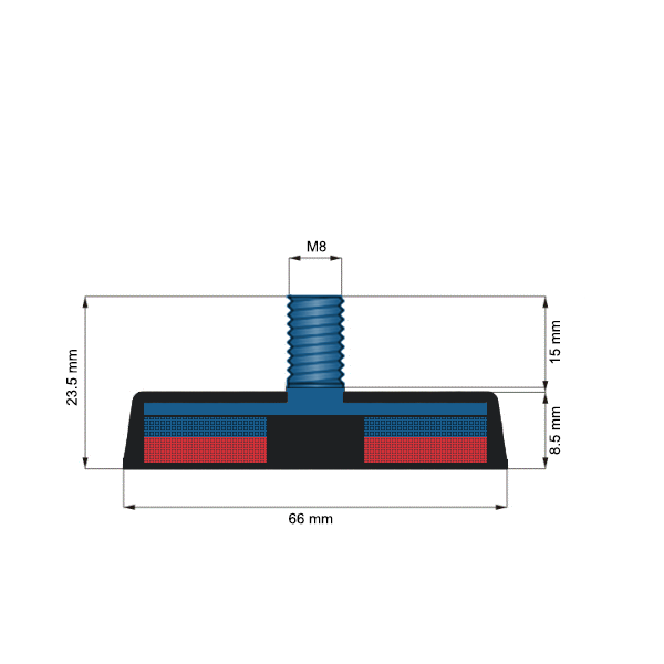 Неодимов магнит тенджера Ø66 мм с каучуково покритие и външна резба C