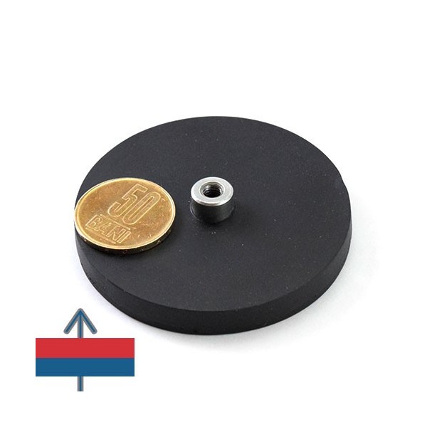 Неодимов магнит тенджера Ø66 мм с каучуково покритие и вътрешна резба на шийката 1