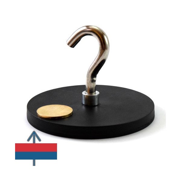 Неодимов магнит тенджера Ø88 мм с каучуково покритие и кука 2