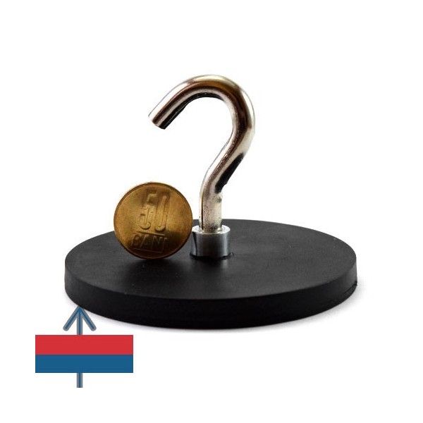 Неодимов магнит тенджера Ø88 мм с каучуково покритие и кука 3