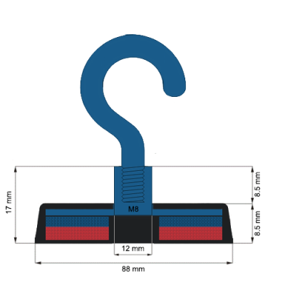 Magnet neodim oala D88mm cauciucat carlig C