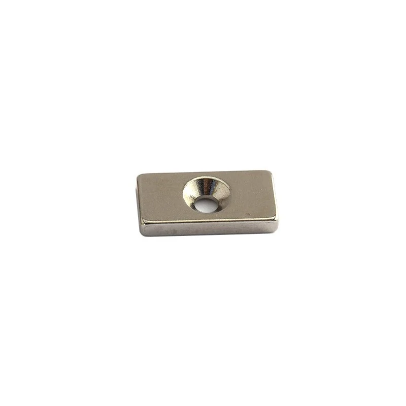 Magnet neodim bloc 20 x 10 x 5 mm cu gaura ingropata D4,5 D9,46 - N42