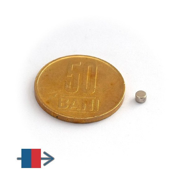 Неодимов магнит диск 3 x 2 мм - N35 с намагнитване