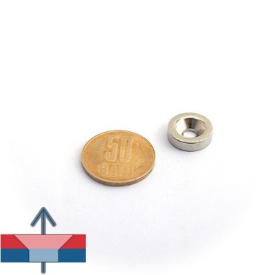 Magnet neodim disc 15 x 4 mm cu gaura ingropata D4,5 D9,46 - N35 cu magnetizare proportional