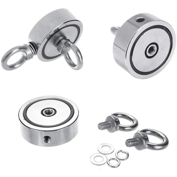 Magnet neodim oală D 60 mm cu două cârlige inelare și două fețe 2 x 140 kg - componente