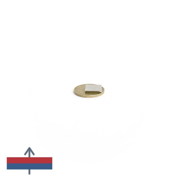 Magnet neodim bloc 12,7 x 12,7 x 1,58 mm cu magnetizare pe moneda de 50 bani