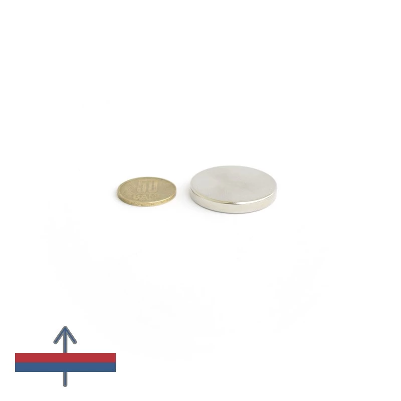 Magnet neodim disc 30 x 7 mm cu magnetizare și moneda de 50 bani