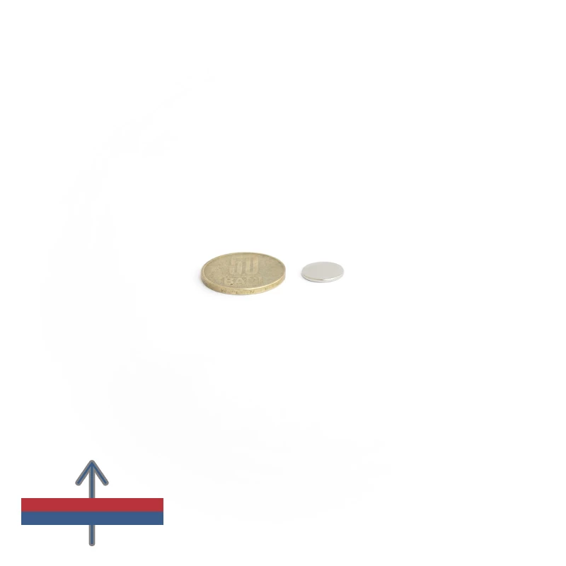 Magnet neodim disc 12 x 1 mm cu magnetizare și moneda de 50 bani