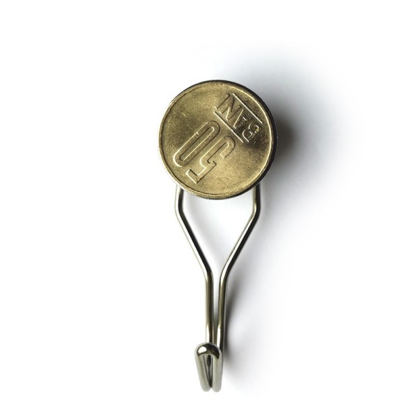 Неодимов магнит тенджера Ø25 мм с въртяща се кука / закачалка с монета 50 стотинки