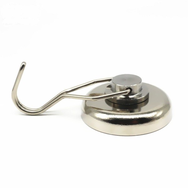 Magnet neodim oală D 36 mm cu cârlig / cuier rotativ cu 2 grade de libertare 180 / 360 privire laterală
