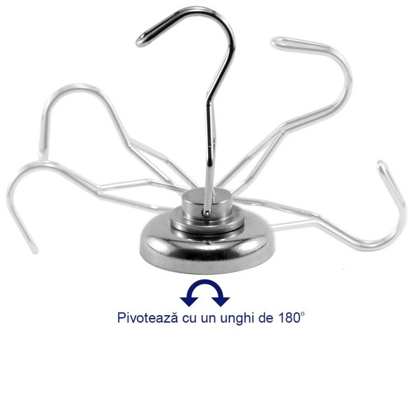 Magnet neodim oală D 25 mm cu cârlig / cuier rotativ cu 2 grade de libertare pivotează 180
