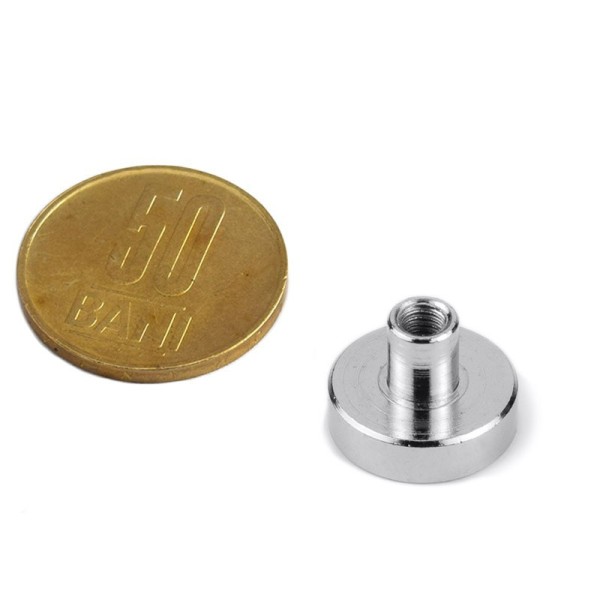 Magnet neodim oală D 16 mm filet interior cu 50 bani