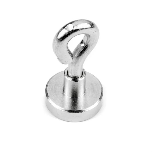 Magnet neodim oală D 16 mm filet interior și cârlig inelar