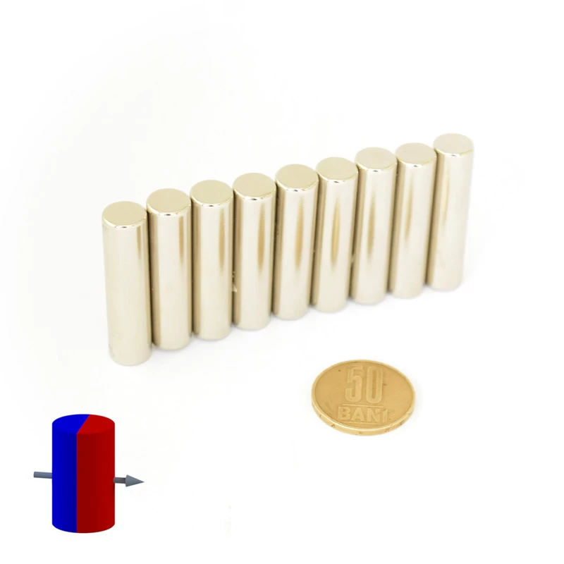 Magnet neodim cilindru 10 x 40 mm diametral grup 50 bani magnetizare