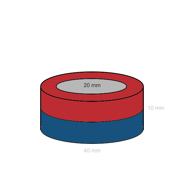 Magnet ferită inel 40 x 20 x 10 mm - schemă cu dimensiuni