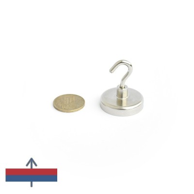 Magnet ferită oală D 32 mm cu cârlig magnetizare și moneda de 50 bani