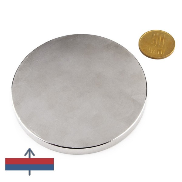 Magnet neodim disc 84 x 8 mm - cu moneda de 50 bani