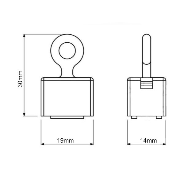 Magnet ferită prindere cu lamele metalice 19 x 14 x 30 mm schema