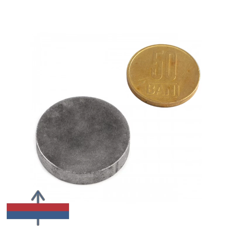 Magnet SmCo disc 28 x 6 mm cu magnetizare și moneda de 50 bani