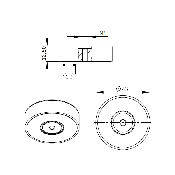 Феритен магнит пръстен 43 x 10 x 12,5 мм - схема
