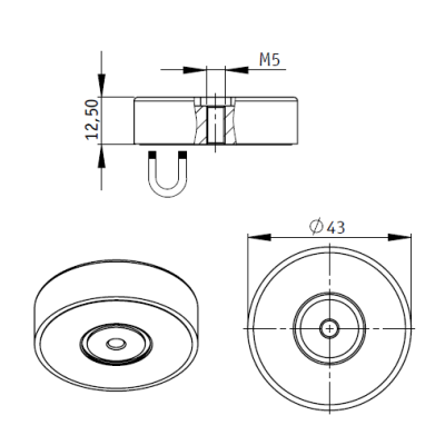 Magnet ferită inel 43 x 10 x 12,5 mm schema