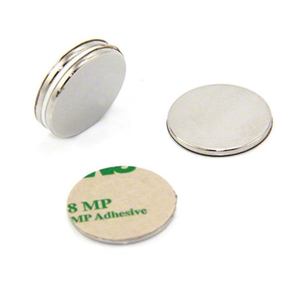 Неодимов магнит диск 25 x 2 мм със самозалепваща се основа, 3 броя