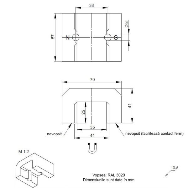 AlNiCo магнит подкова 70 x 57 x 41 мм размери