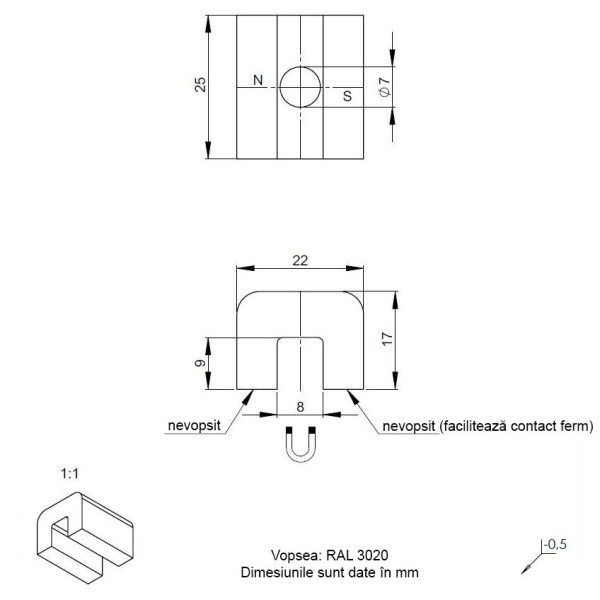 AlNiCo магнит подкова 22 x 25 x 17 мм размери