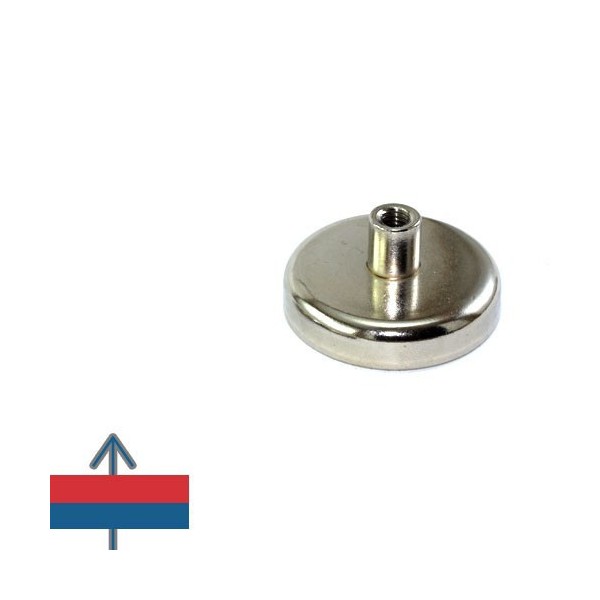 Magnet neodim oală D 42 mm cu gât filetat la interior cu magnetizare