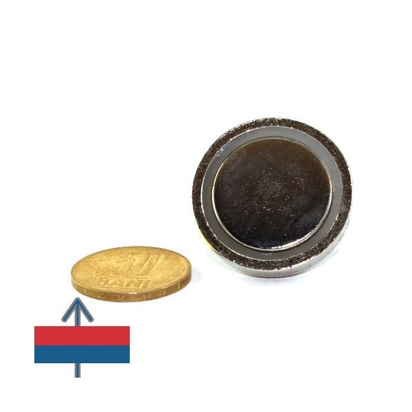 Неодимов магнит тенджера Ø32 мм с вътрешна резба на шийката, обратна страна с монета 50 стотинки