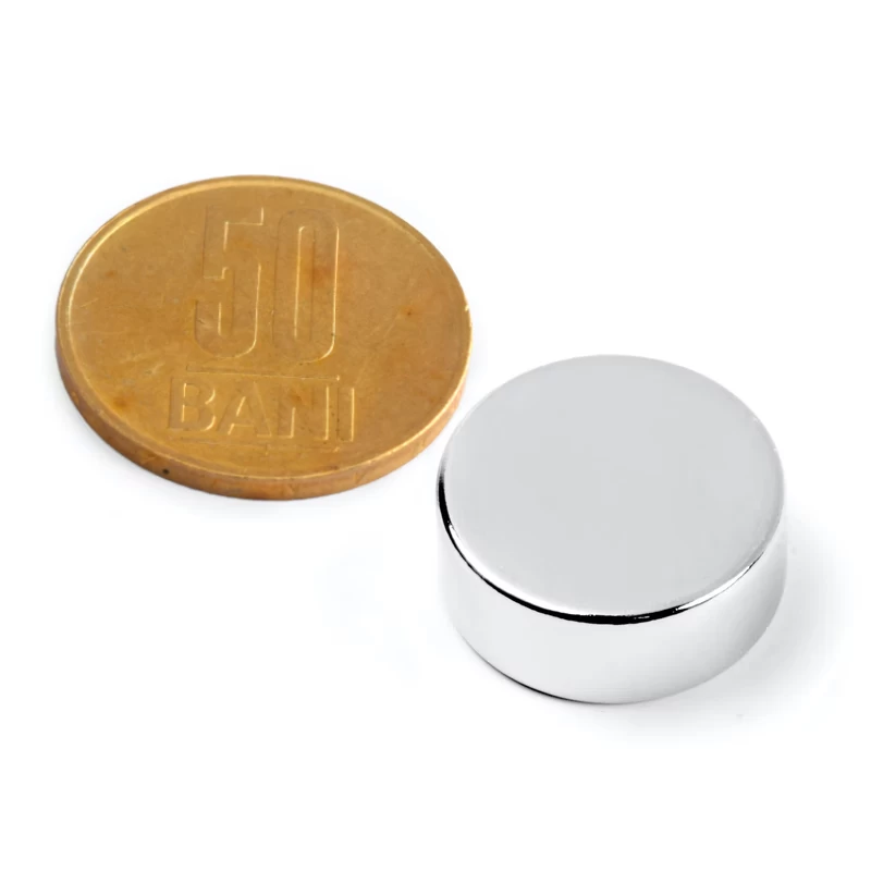 Magnet neodim disc 20 x 7 mm cu moneda de 50 bani