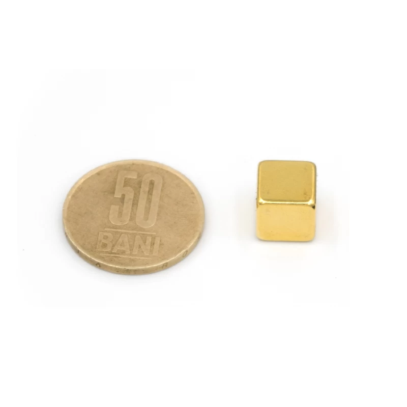 Magnet neodim cub 10 mm aurit cu 50 bani