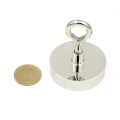 Неодимов магнит тенджера Ø48 мм с пръстеновидна кука и монета 50 стотинки